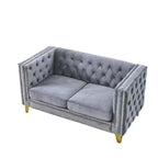 Canapé en velours pour salon, canapé à accoudoirs carrés capitonnés, canapé moderne rembourré avec boutons et pieds en métal, canapé pour chambre à coucher
