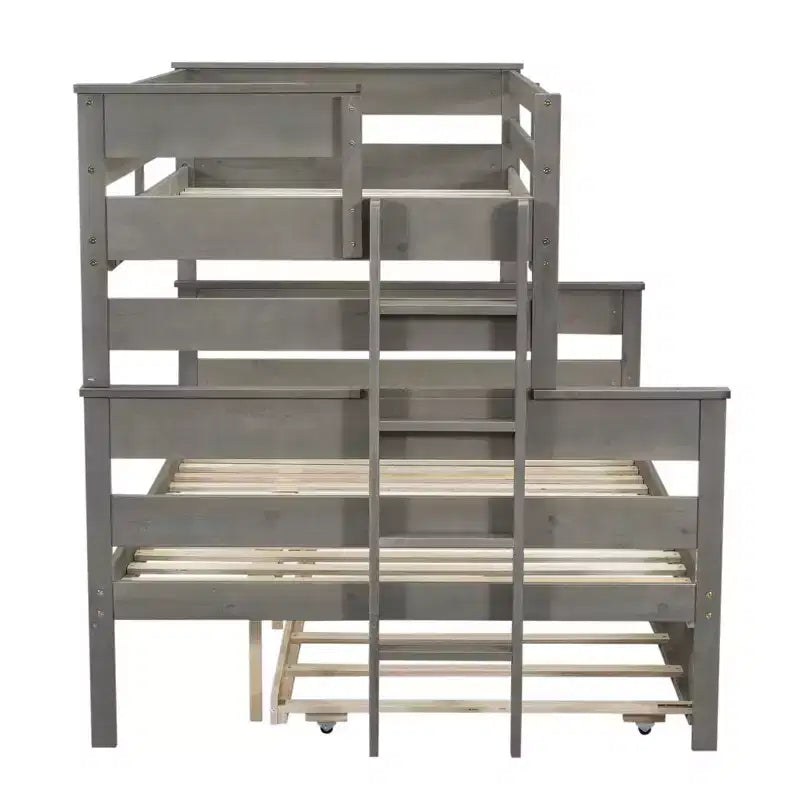 Lit superposé Whisen Wood Twin sur Full avec lit gigogne double