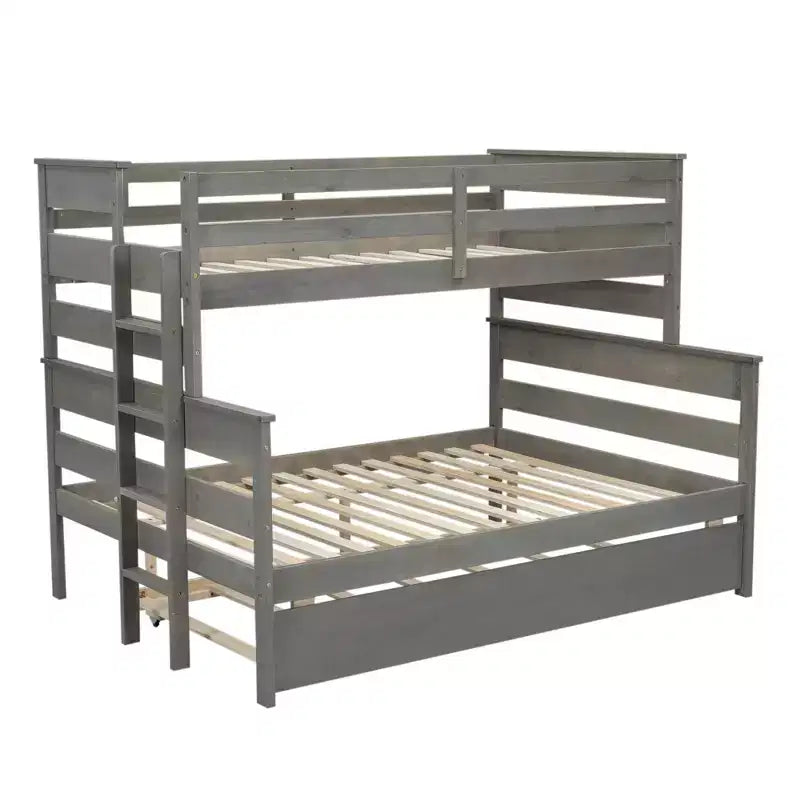 Lit superposé Whisen Wood Twin sur Full avec lit gigogne double