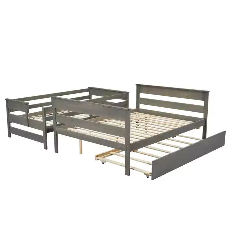 Lit superposé Whisen Wood Twin sur Full avec lit gigogne double
