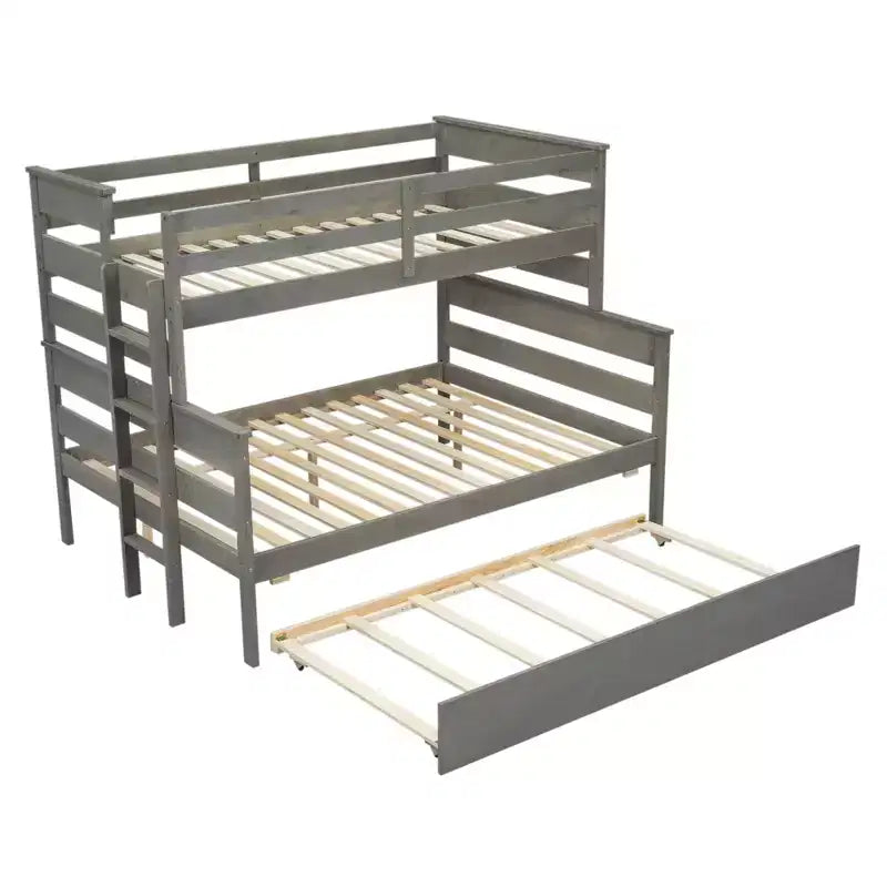 Lit superposé Whisen Wood Twin sur Full avec lit gigogne double