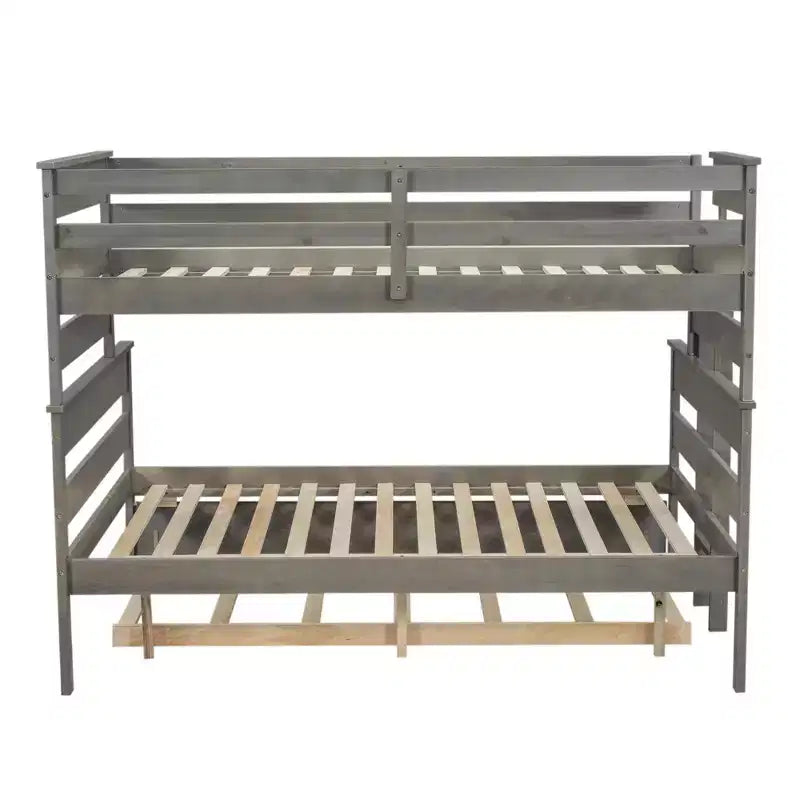Lit superposé Whisen Wood Twin sur Full avec lit gigogne double
