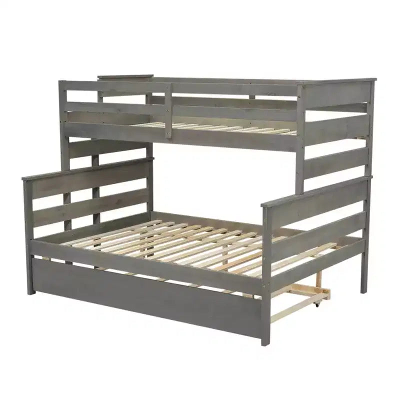 Lit superposé Whisen Wood Twin sur Full avec lit gigogne double