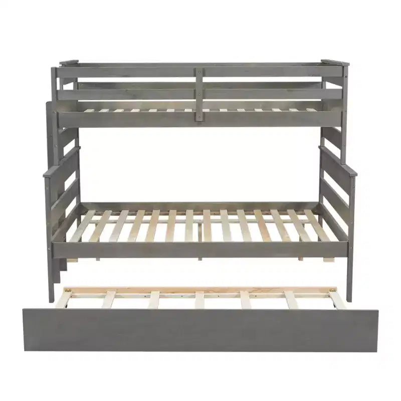 Lit superposé Whisen Wood Twin sur Full avec lit gigogne double