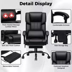 Fauteuil de bureau de direction chauffant et massant Hoffree avec accoudoirs réglables, repose-pieds et dossier inclinable