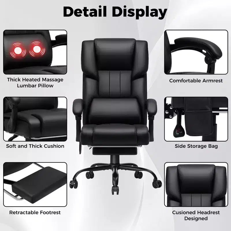 Fauteuil de bureau de direction chauffant et massant Hoffree avec accoudoirs réglables, repose-pieds et dossier inclinable
