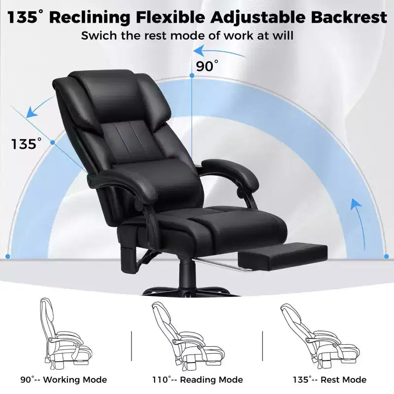 Fauteuil de bureau de direction chauffant et massant Hoffree avec accoudoirs réglables, repose-pieds et dossier inclinable