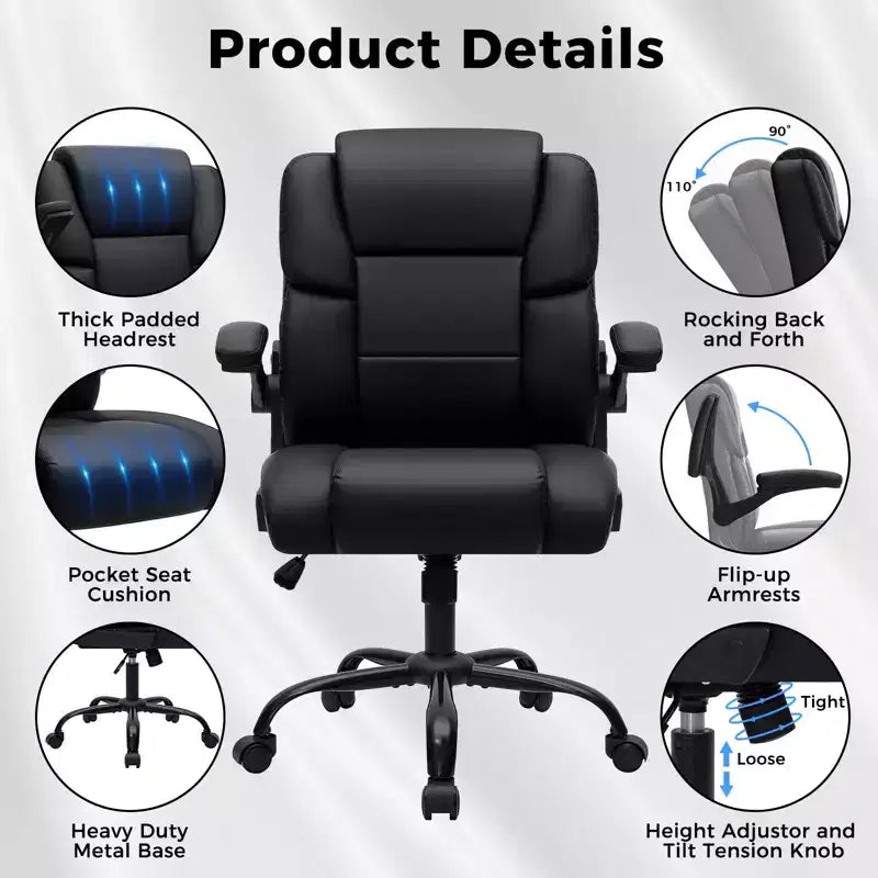 Fauteuil de bureau inclinable Hoffree, chaise d'ordinateur ergonomique avec accoudoirs relevables, siège à ressorts ensachés, inclinaison et rangement dissimulé