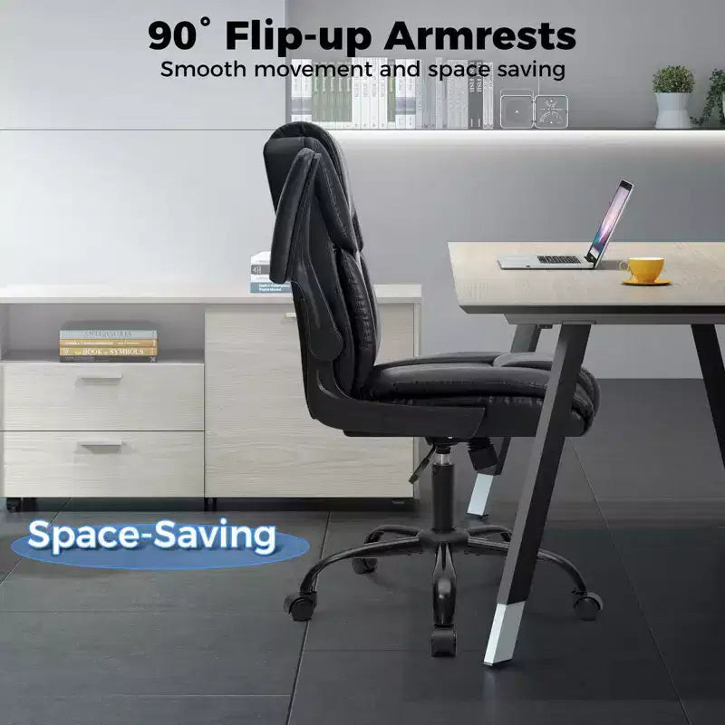 Fauteuil de bureau inclinable Hoffree, chaise d'ordinateur ergonomique avec accoudoirs relevables, siège à ressorts ensachés, inclinaison et rangement dissimulé
