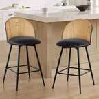 Bekrvio 29 Mid-Century Modern Swivel Bar Stools Set of 2/3/4, Faux Leather Upholstered Bar Chairs with Rattan Back & Metal Legs for Kitchen Counter