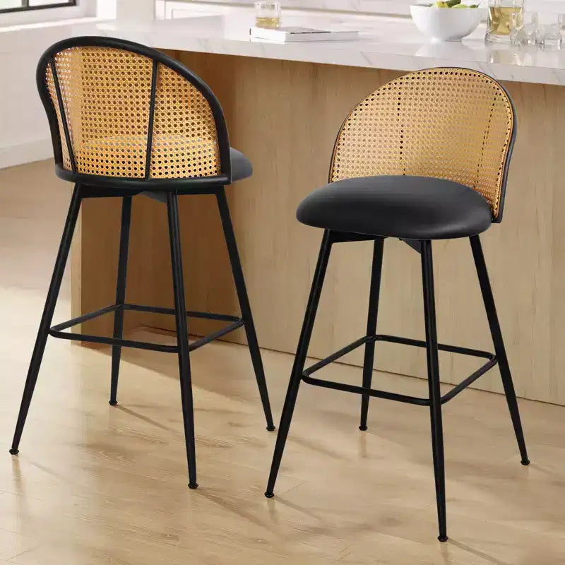 Bekrvio 29 tabourets de bar pivotants de style moderne du milieu du siècle, lot de 2/3/4, chaises de bar rembourrées en similicuir avec dossier en rotin et pieds en métal pour comptoir de cuisine