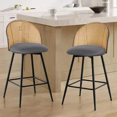 Bekrvio 29 tabourets de bar pivotants de style moderne du milieu du siècle, lot de 2/3/4, chaises de bar rembourrées en similicuir avec dossier en rotin et pieds en métal pour comptoir de cuisine