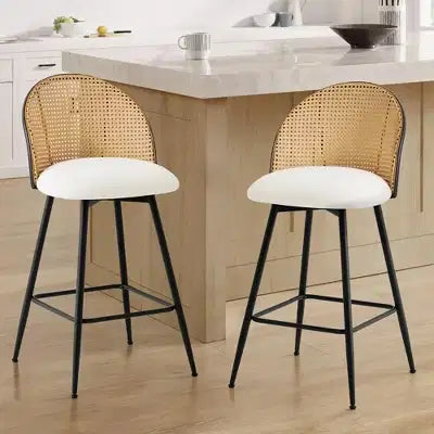 Bekrvio 29 tabourets de bar pivotants de style moderne du milieu du siècle, lot de 2/3/4, chaises de bar rembourrées en similicuir avec dossier en rotin et pieds en métal pour comptoir de cuisine