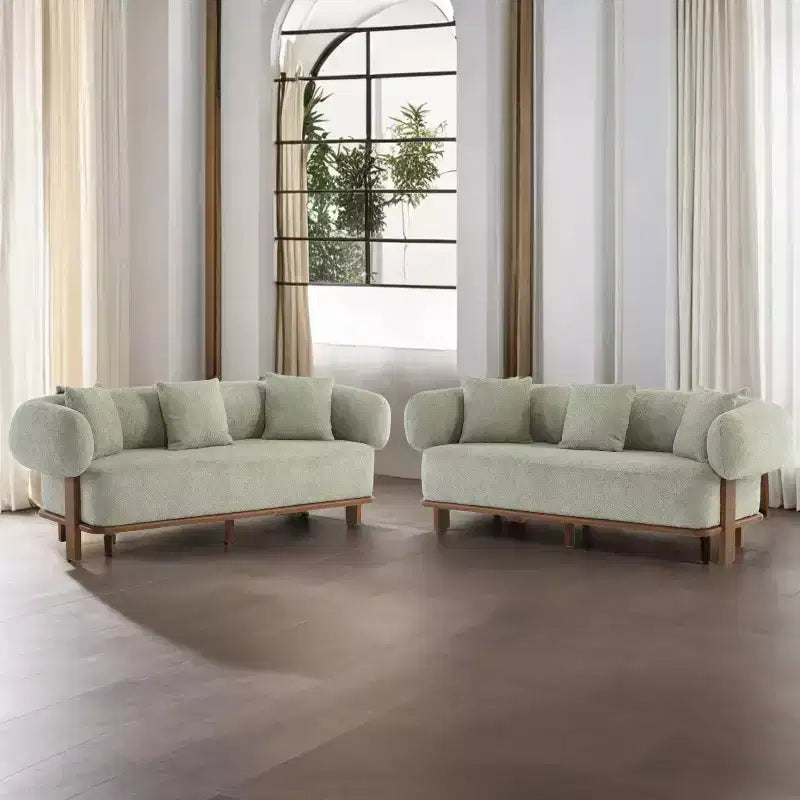 Christopher Knight Home Tadg, canapé incurvé 3 places en bois d'hévéa et tissu bouclé avec oreillers (lot de 2)