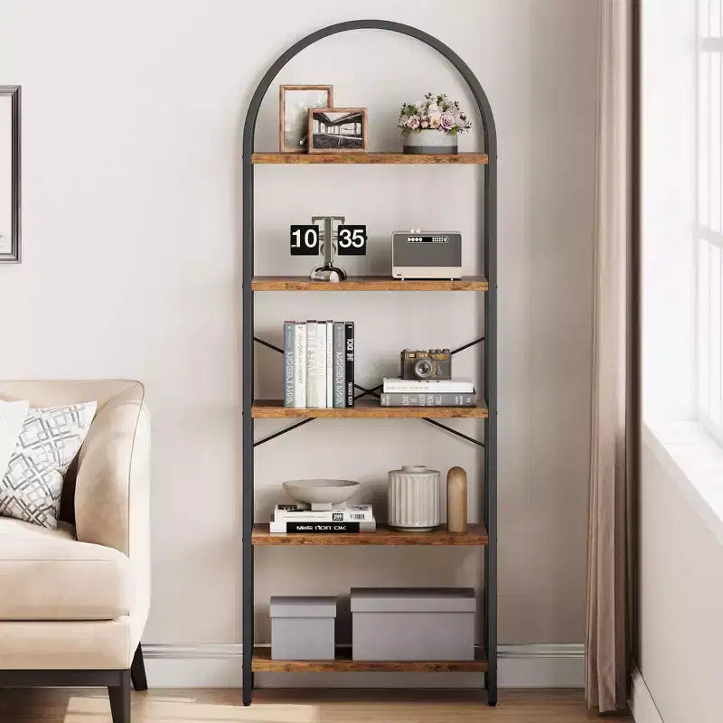 Bibliothèque Garvee à 5 niveaux - Étagère à cadre métallique arqué, grande étagère pour chambre à coucher, salon et bureau à domicile