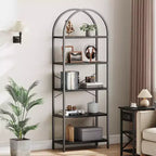 Garvee 5-Tier Bookshelf - Arched Metal Frame Bookcase, Tall Standing Shelf for Bedroom, Living Room & Home Office
