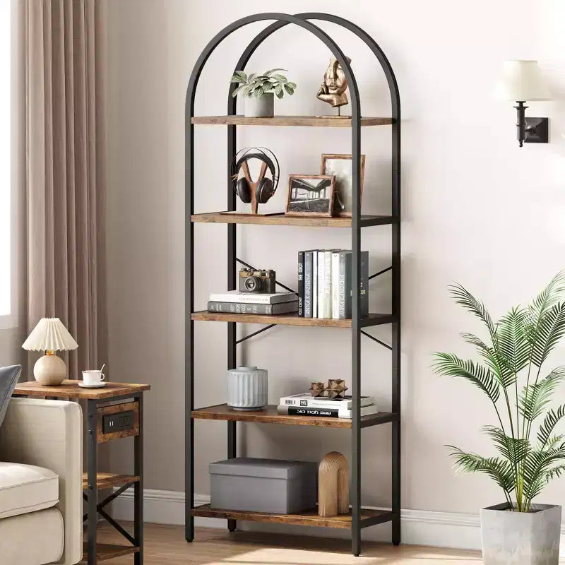 Bibliothèque Garvee à 5 niveaux - Étagère à cadre métallique arqué, grande étagère pour chambre à coucher, salon et bureau à domicile