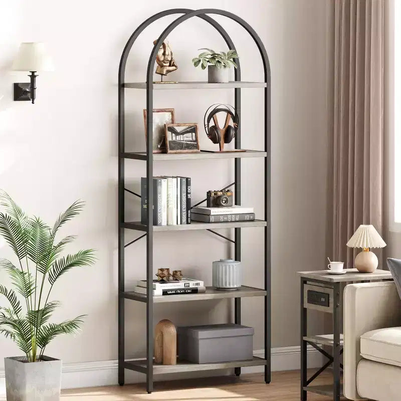 Bibliothèque Garvee à 5 niveaux - Étagère à cadre métallique arqué, grande étagère pour chambre à coucher, salon et bureau à domicile