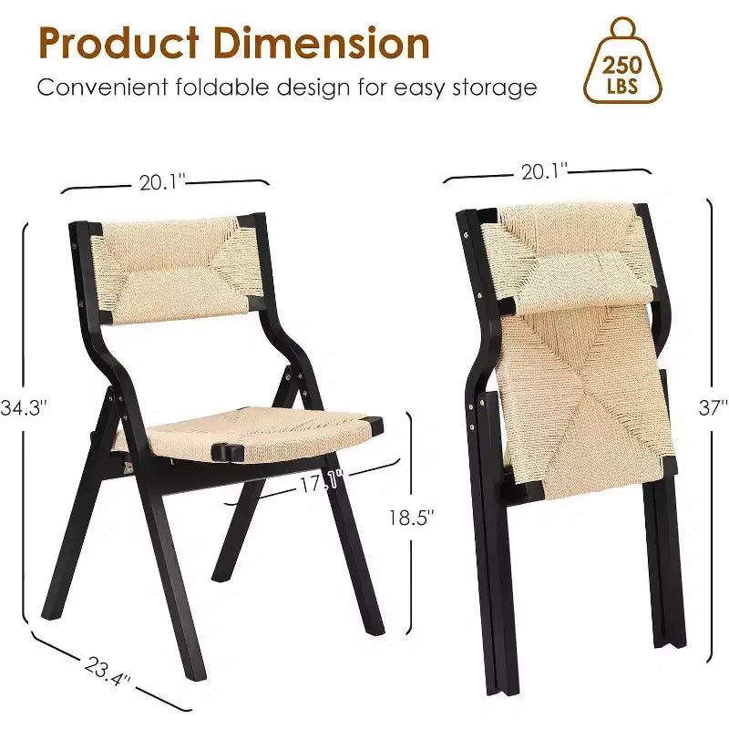 Pexfix Chaises pliantes noires/bois naturel pour cuisine et salle à manger, lot de 2