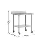 Table de préparation et de travail Flash Furniture Reese 30 x 36 avec étagère supérieure en acier inoxydable, dosseret de 4, étagère inférieure réglable en acier galvanisé, 4 roulettes