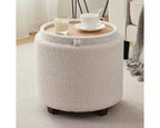 Ornavo Home Lawrence Round Boucle White Storage Ottoman with Table Top Lid