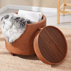 Pouf de rangement rond en similicuir Ornavo Home Lawrence avec couvercle transformable en table