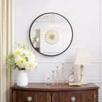 23.6 inch Black Aluminum Round Wall Mirror with Slim Frame Wall-mounted Bathroom Mirror