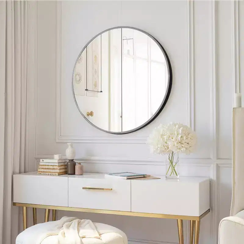 Miroir mural rond noir en aluminium de 23,6 pouces avec cadre fin Miroir de salle de bain mural