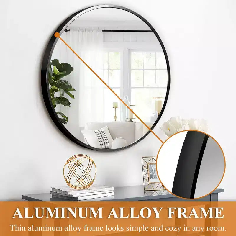 Miroir mural rond noir en aluminium de 23,6 pouces avec cadre fin Miroir de salle de bain mural