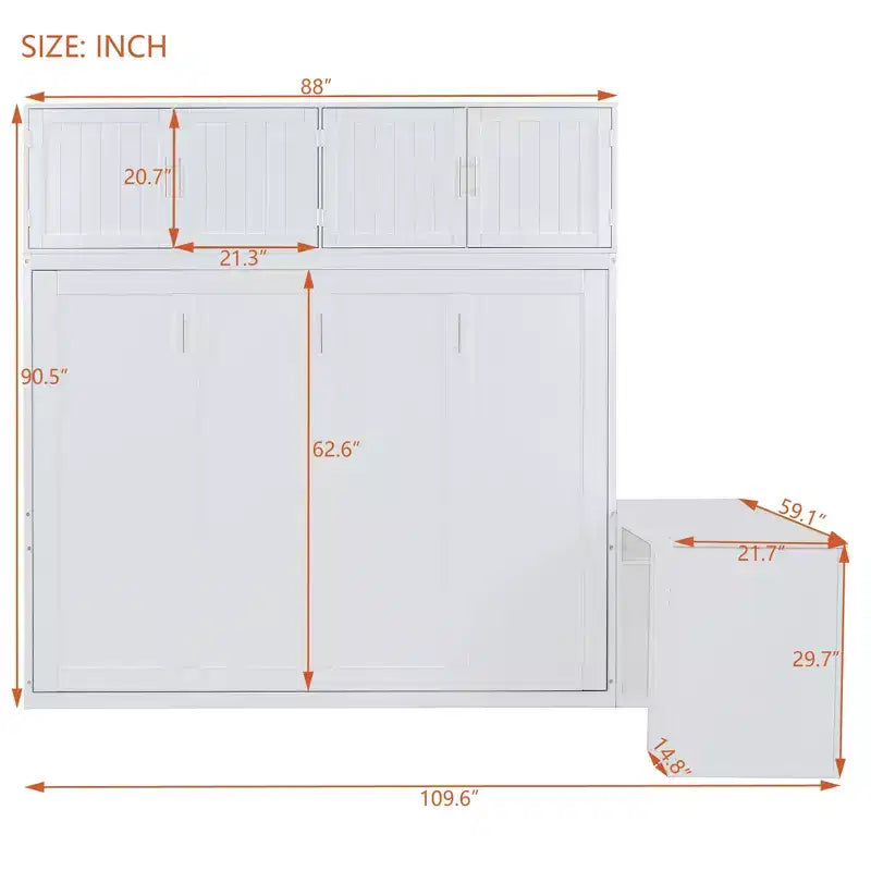 Lit escamotable Whisen Morden Design Queen Size, se plie en armoire avec bureau et étagères de rangement