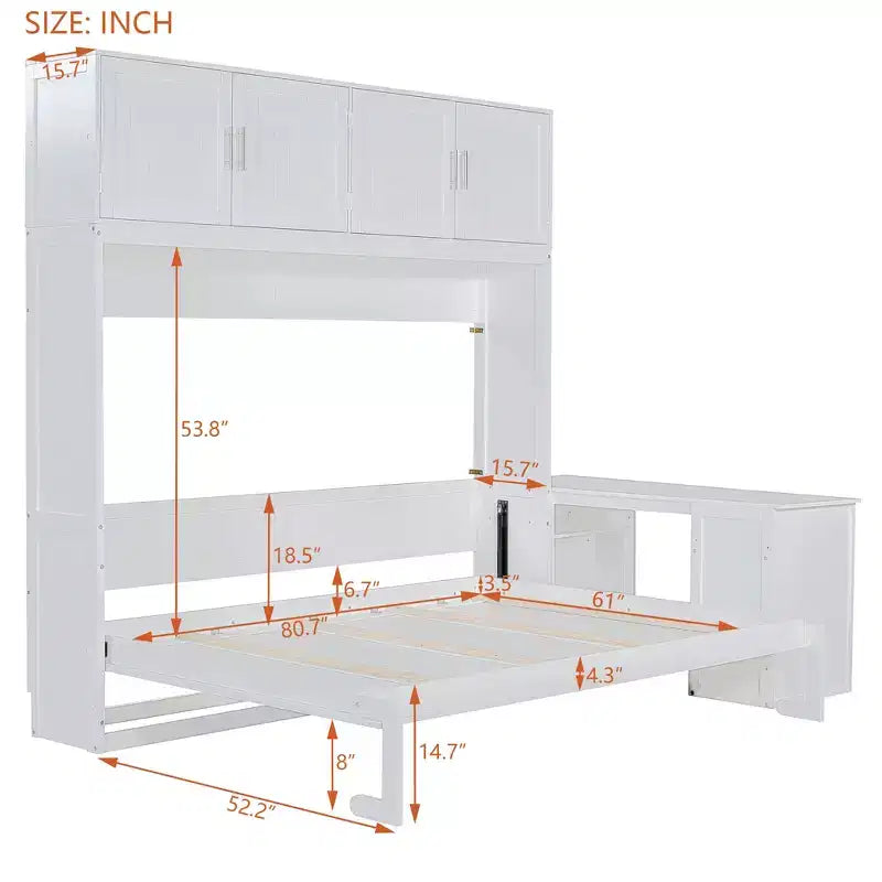 Lit escamotable Whisen Morden Design Queen Size, se plie en armoire avec bureau et étagères de rangement