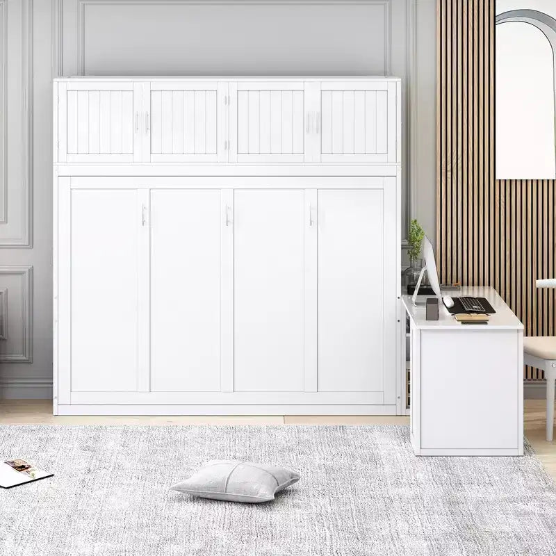 Lit escamotable Whisen Morden Design Queen Size, se plie en armoire avec bureau et étagères de rangement
