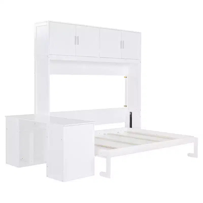 Lit escamotable Whisen Morden Design Queen Size, se plie en armoire avec bureau et étagères de rangement