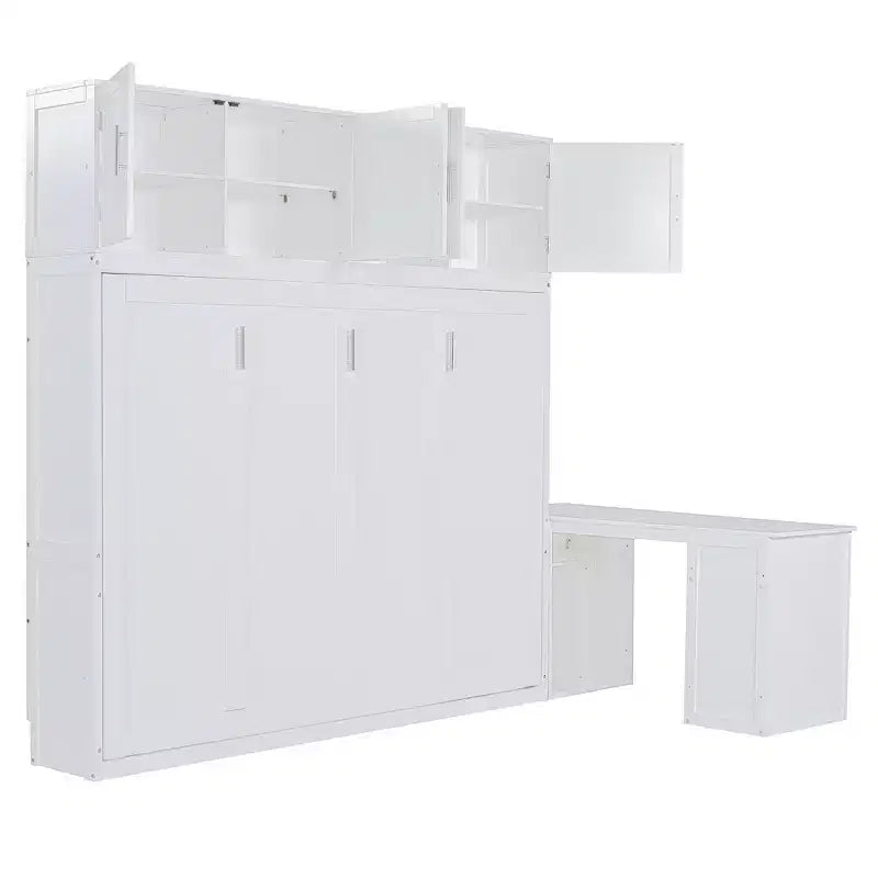 Lit escamotable Whisen Morden Design Queen Size, se plie en armoire avec bureau et étagères de rangement
