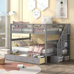 Lit superposé double Whisen avec tiroir, rangement et barrière de sécurité pour chambre à coucher