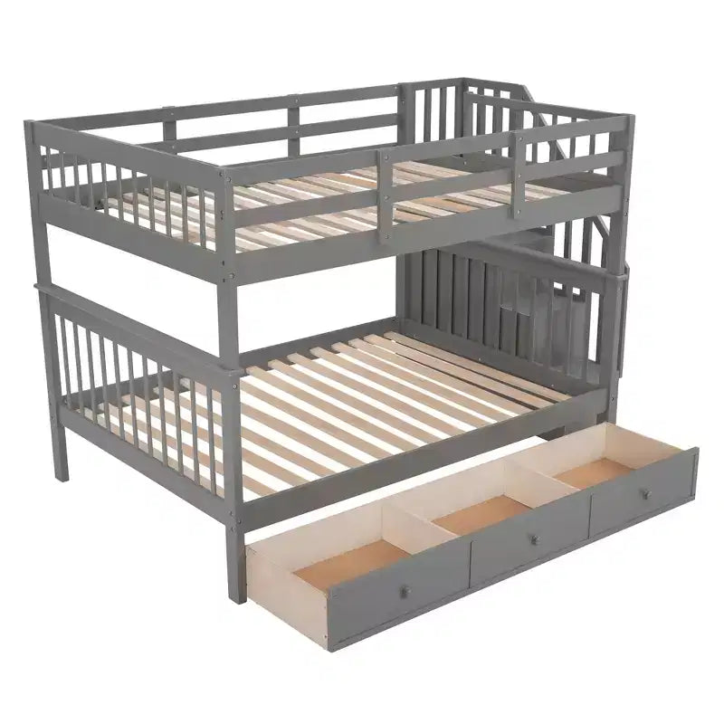 Lit superposé double Whisen avec tiroir, rangement et barrière de sécurité pour chambre à coucher