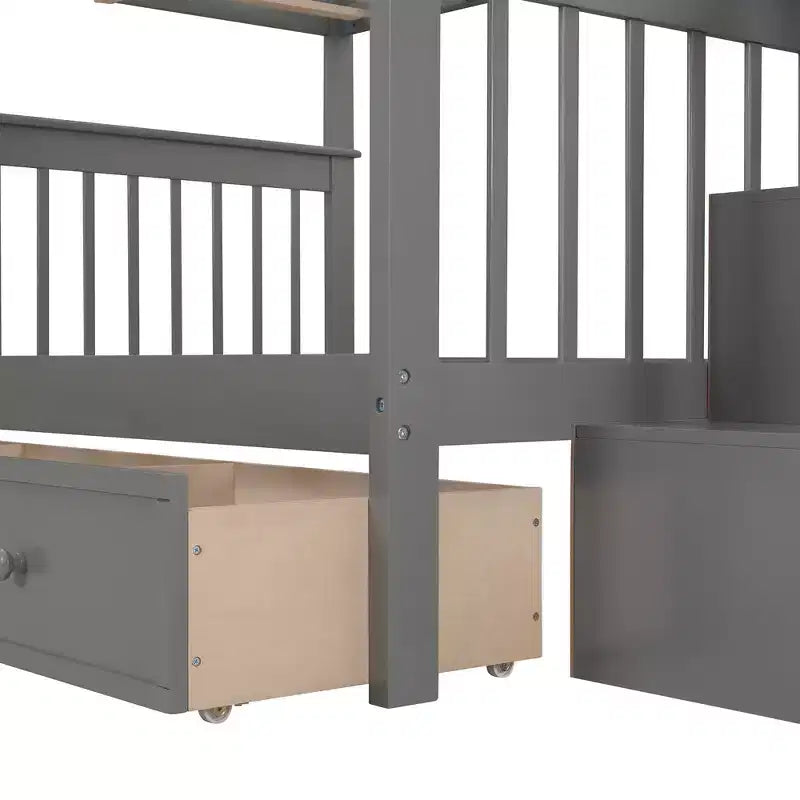 Lit superposé double Whisen avec tiroir, rangement et barrière de sécurité pour chambre à coucher