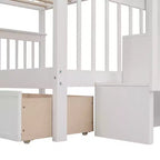 Lit superposé double Whisen avec tiroir, rangement et barrière de sécurité pour chambre à coucher