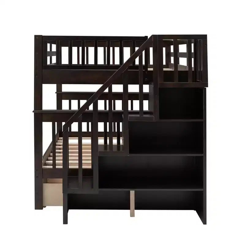 Lit superposé double Whisen avec tiroir, rangement et barrière de sécurité pour chambre à coucher