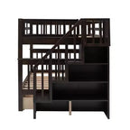 Lit superposé double Whisen avec tiroir, rangement et barrière de sécurité pour chambre à coucher