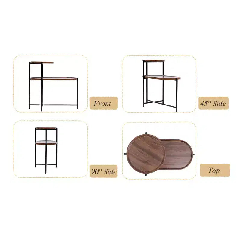 Chic Crate - Table de chevet gain de place marron noyer pour salon - Table d'appoint de canapé moderne à 2 niveaux avec étagère de rangement en bois