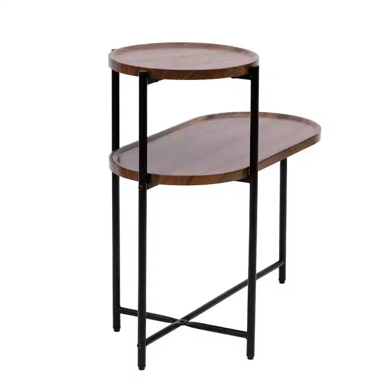 Chic Crate - Table de chevet gain de place marron noyer pour salon - Table d'appoint de canapé moderne à 2 niveaux avec étagère de rangement en bois
