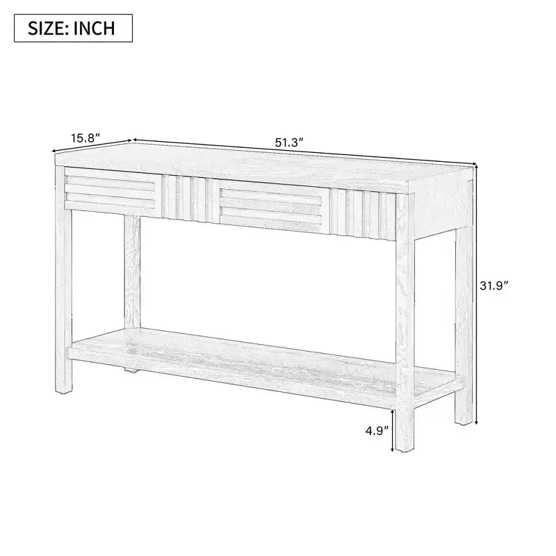 Console moderne en placage de frêne avec 2 tiroirs, table d'entrée rustique à rayures, table de canapé étroite - ModernLuxe