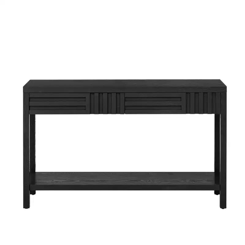 Console moderne en placage de frêne avec 2 tiroirs, table d'entrée rustique à rayures, table de canapé étroite - ModernLuxe