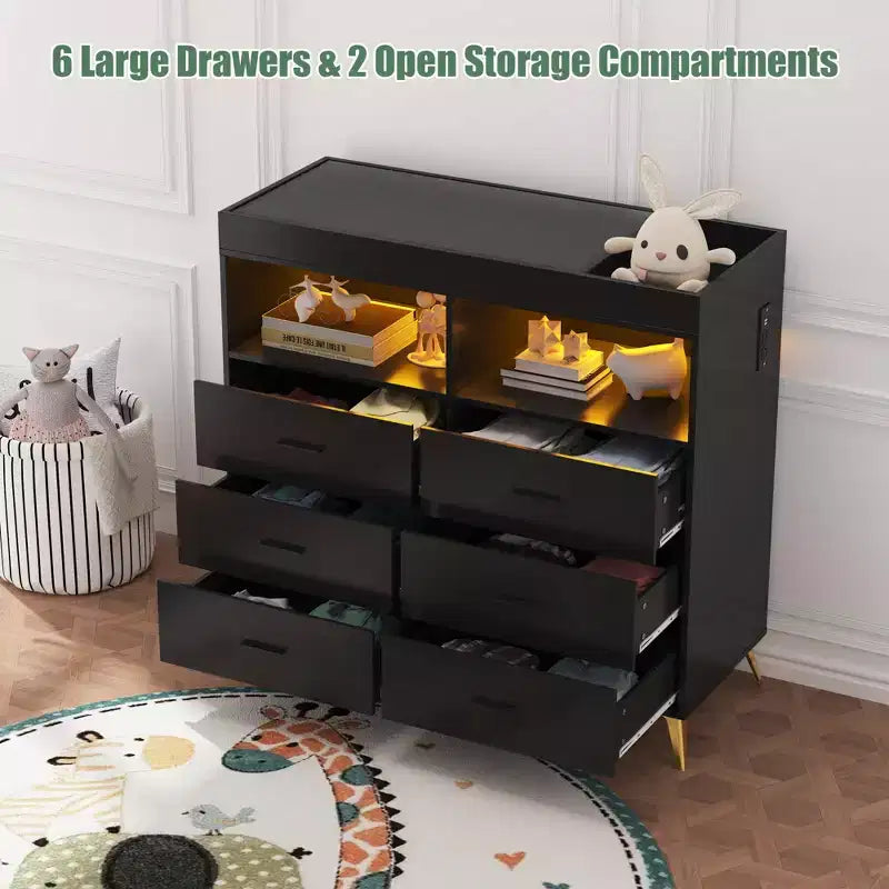 Commode de chambre à 6 tiroirs, commode à langer pour bébé avec matelas à langer
