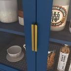 Bibliothèque haute avec portes en verre trempé, planches réglables, 4 portes en MDF laqué, Blanc, Rangement salon et chambre