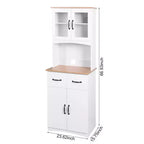 Meuble de Cuisine en Bois Blanc, Armoire de Rangement pour Cellier, Meuble Micro-Ondes avec Portes Vitrées et Tiroir