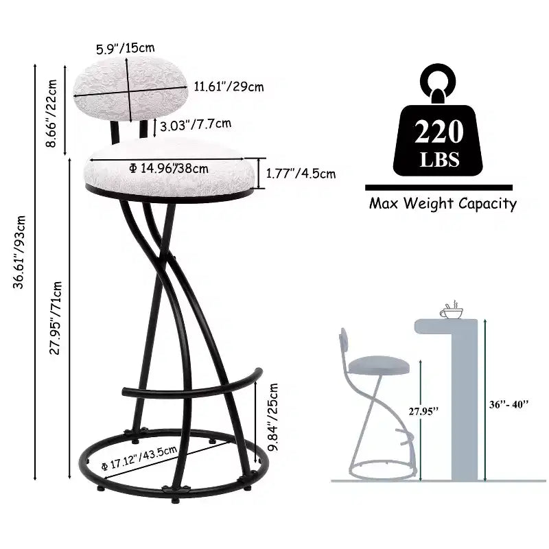 Tabourets de bar ronds Vatros, chaises de comptoir modernes rembourrées en velours pour salle à manger