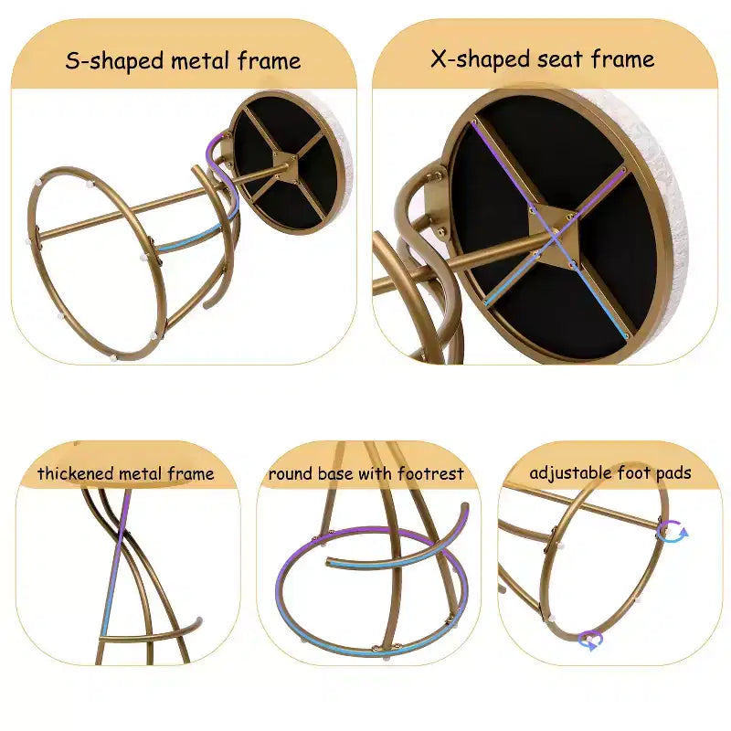 Tabourets de bar ronds Vatros, chaises de comptoir modernes rembourrées en velours pour salle à manger