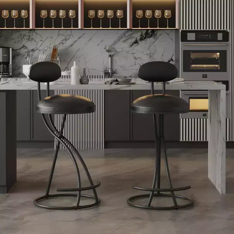 Tabourets de bar ronds Vatros, chaises de comptoir modernes rembourrées en velours pour salle à manger